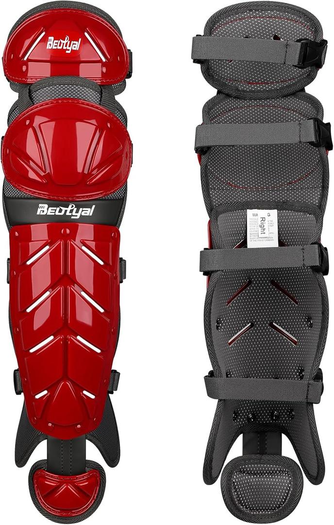 Baseball Softball Catcher Leg Guards Shin Guards for Youth Adult (15"-Adult Red)