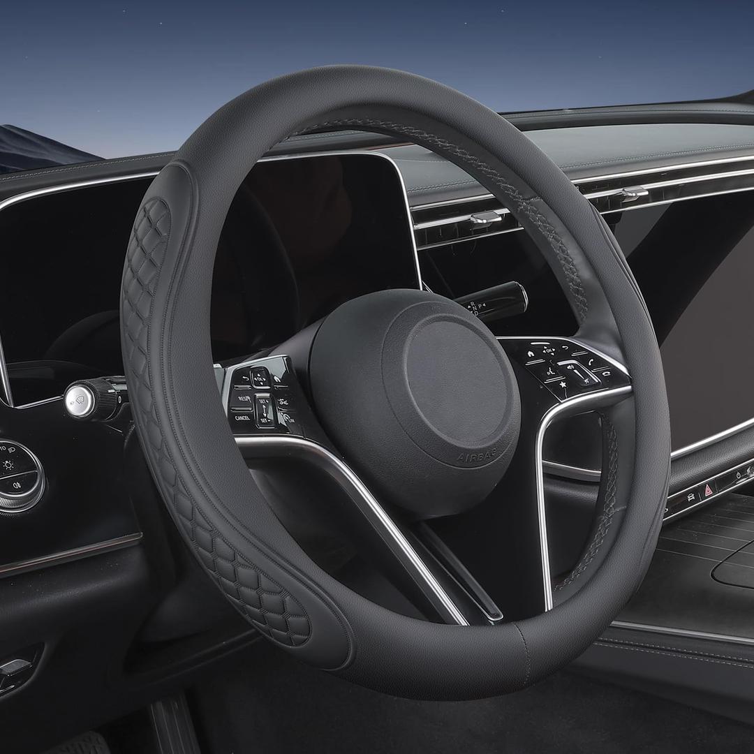 Leather Steering Wheel Cover Compatible with Chevy Chevrolet Silverado 1500 2500 HD 3500HD Malibu Colorado Equinox Impala Cruze Traverse Spark Tahoe Trax Express Blazer Accessories, Black 2025