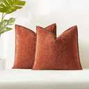 JUSPURBET Set of 2 Burnt Orange Chenille Throw Pillow Covers 16x16 Inch Soft Textured Decorative Cushion Cases for Couch Sofa Bed Solid Home Decor Pillowcases