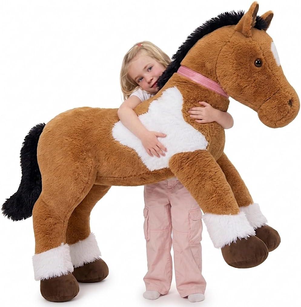 MaoGoLan Large Horse Stuffed Animal, Big Horse Plush Toy for Girl Boy, Ridable Stuffy Pony for Kid, Stuffed Pony Plush Pillow for Baby Shower, Mother's Day Birthday Gifts, Party Favor Decor, 47 inches