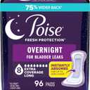 Poise Overnight Incontinence & Postpartum Pads for Bladder Leaks, 8 Drop Extra Coverage, 96 Count