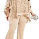 Plus Size Formal Mother of The Bride Pant Suits 2 Piece Wedding Guest Dressy Sets Embroidered Lace Cape Pockets, 3XL