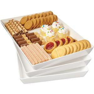 US Acrylic Avant White Plastic Serving Trays (Set of 3) 15” x 10” | Large Reusable Rectangular Party Platters | Serve Appetizers, Fruit, Veggies, & Desserts | BPAFree & Made in USA