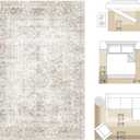 FMFUNCTEX 8x10 Washable Area Rug Beige Vintage Neutral Distressed Large Non Slip Carpet for Living Room Bedroom Soft Low Pile Indoor Mat Retro Floral Throw Rug for Dining Room Kitchen Office Nursery