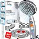 Filtered Shower Head with Handheld, High-Pressure 5 Spray Modes, 3-Stage Water Filter, Stainless Steel Hose, Adjustable Bracket, Water Softener, Shower Panel