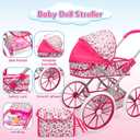 deAO Baby Doll Stroller Set Baby Doll Accessories Playset Pretend Play Toys with 12" Baby Doll,Foldable Stroller,2 Sets Doll Clothes High Chair Christmas Birthday Gift for Toddler Girls 3-7, 43x19x27 cm