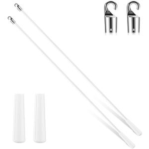 Bokon 2 Pieces White Fiberglass Blind Wand Vertical Blinds Stick Replacement with Hook and Handle for Window Opener Accessory(48 Inch)