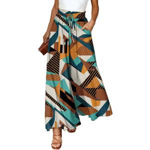 Dokotoo Pants for Women Casual Elastic Waist Wide Leg Pants with Pockets (XX-Large, 2 Multicolor)