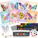 Cholemy 36 Pcs Paint and Sip Kit for Adults 8''x10'' Pre Drawn Canvas for Painting DIY Afro Acrylic Painting Kit Wood Easel Brushes Date Night Bulk for Christmas Party Gifts(Butterfly)