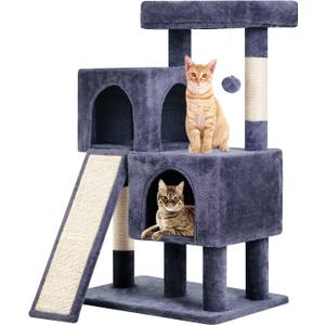 BestPet 36 inches Cat Tree for Indoor Cats Cat Tower with Scratching Posts Multi-Level Cat Furniture Condo with Ramp, Perch Spacious Cat Cave & Funny Toys for Kittens House,Dark Grey