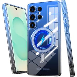 2 x for Samsung Galaxy S25 Ultra Case Clear,Compatible with Magnetic,Slim Gradient Lightweight Non Yellowing Wireless Charging, Magnet Soft Case for Galaxy S25 Ultra [Blue/Black] MUS-JBCX-01-04