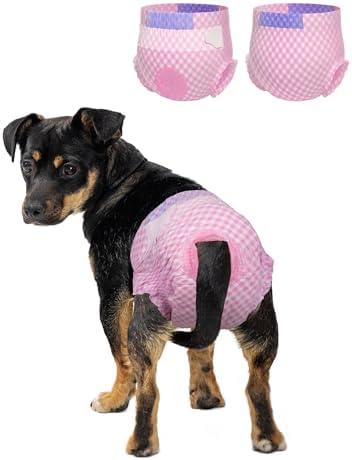 Pet Soft Dog Diapers Female, Disposable Dog Diapers, Cat Diaper for Female Cats, Puppy Diaper with Adjustable Foam Tail Hole 12pcs (XS,Pink)