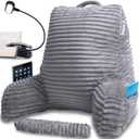 Homie Reading Pillow with Reading Light and Wrist Support, Has Arm Rests, and Back Support for Bed Rest, Lounging, Reading, Working on Laptop, Watching TV Gray, Large 18in x 31in