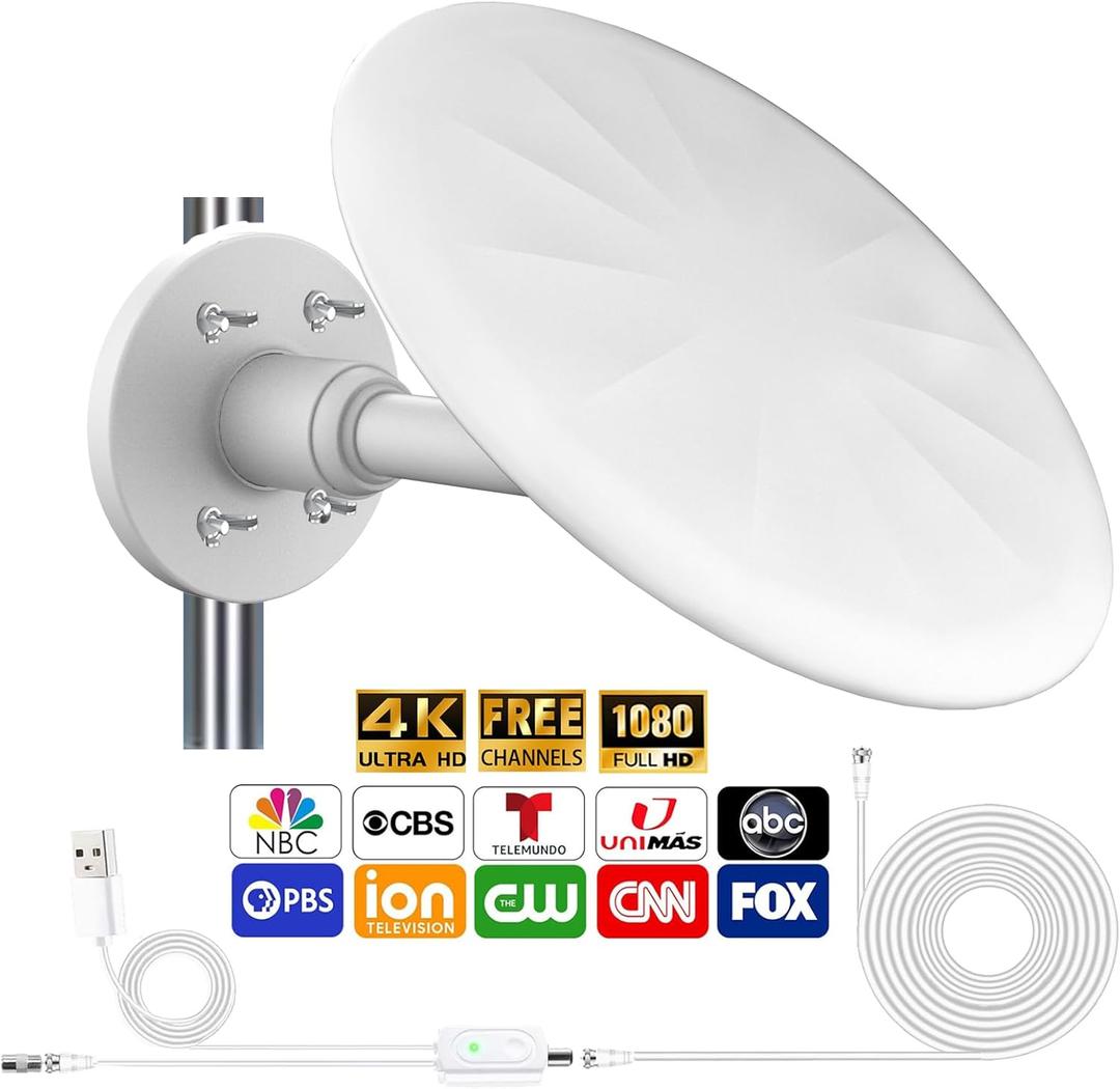 Outdoor TV Antenna for Smart TV, 720 Omni Directional Reception Digital HD Antenna Signal, with 35ft HDTV Cable, Super Signal Booster, for Attic/Camping/RV/Boat, 2025 Latest (White, Larger)