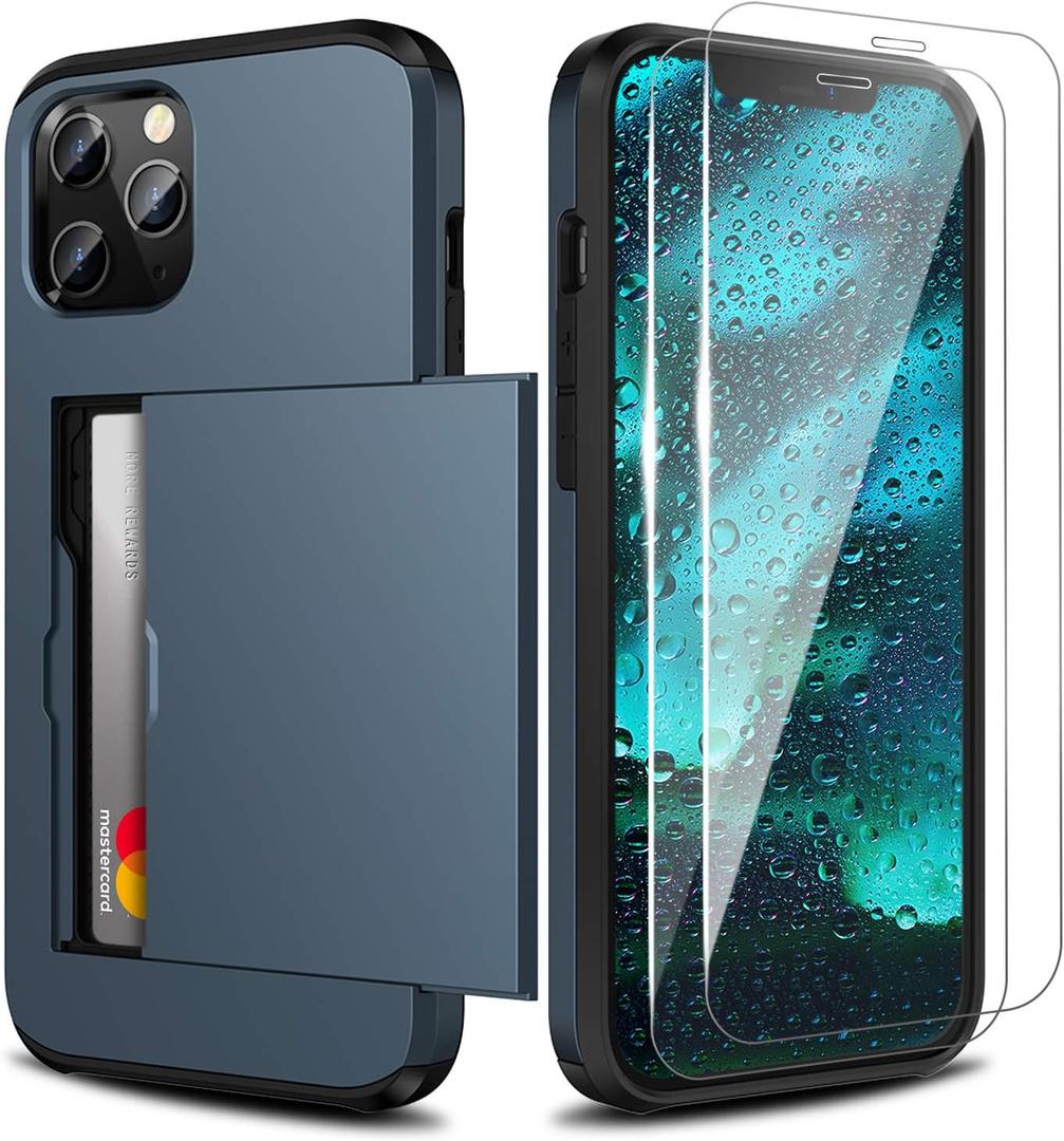 ZUSLAB Wallet Case Compatible with Apple iPhone 12 Pro Max, Cover with Card Holder, Shockproof Anti Scratch Replacement for iPhone 12 Pro Max, with Screen Protector [x2Pack] Dark Blue
