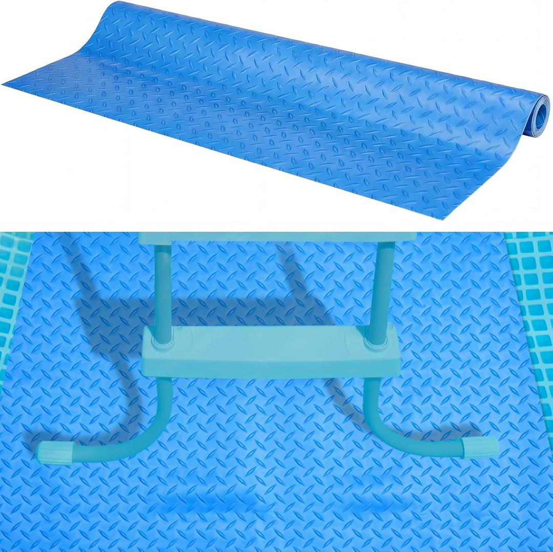 Drydiet Above Ground Pool Ladder Mat, Swimming Protective Nonslip Step Pad with Texture, Pool Essentials Accessories for Floor Liners Stairs, Blue(36 x 48 Inch)
