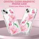 OOK Magnetic Case for iPhone 15 Plus Case Cute Flower Butterfly Design with 2 PCS Screen Protector [Compatible with MagSafe] for Girls Women Floral Clear Slim Phone Cover-Pink Lily Flower