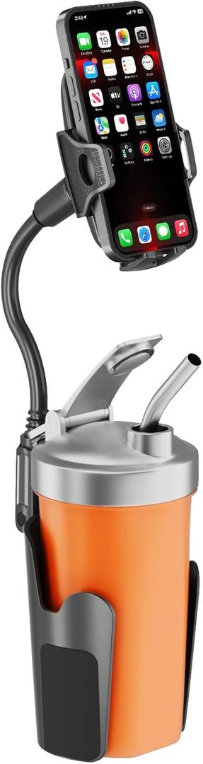 Cup Phone Holder for Car with 360 Adjustable Long Gooseneck, Cell Phone Holder Mount for Car | Truck | Golf Cart Compatible with iPhone & Samsung & All Smartphones