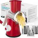 X Home Rotary Cheese Grater for Kitchen, Shredder with 3 Interchangeable Blades, Rotary Grater with Handle and Strong Suction Base, for Vegetables, Fruit, Nuts, Easy to Use and Clean, Red