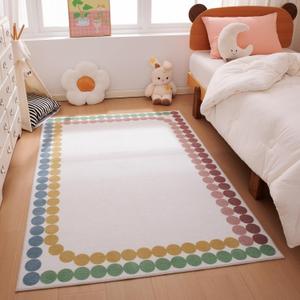 Amazon Basics Kids Printed Area Rug, Soft, Non-Slip, Machine Washable, 4' W 6' L, Colorful Dots