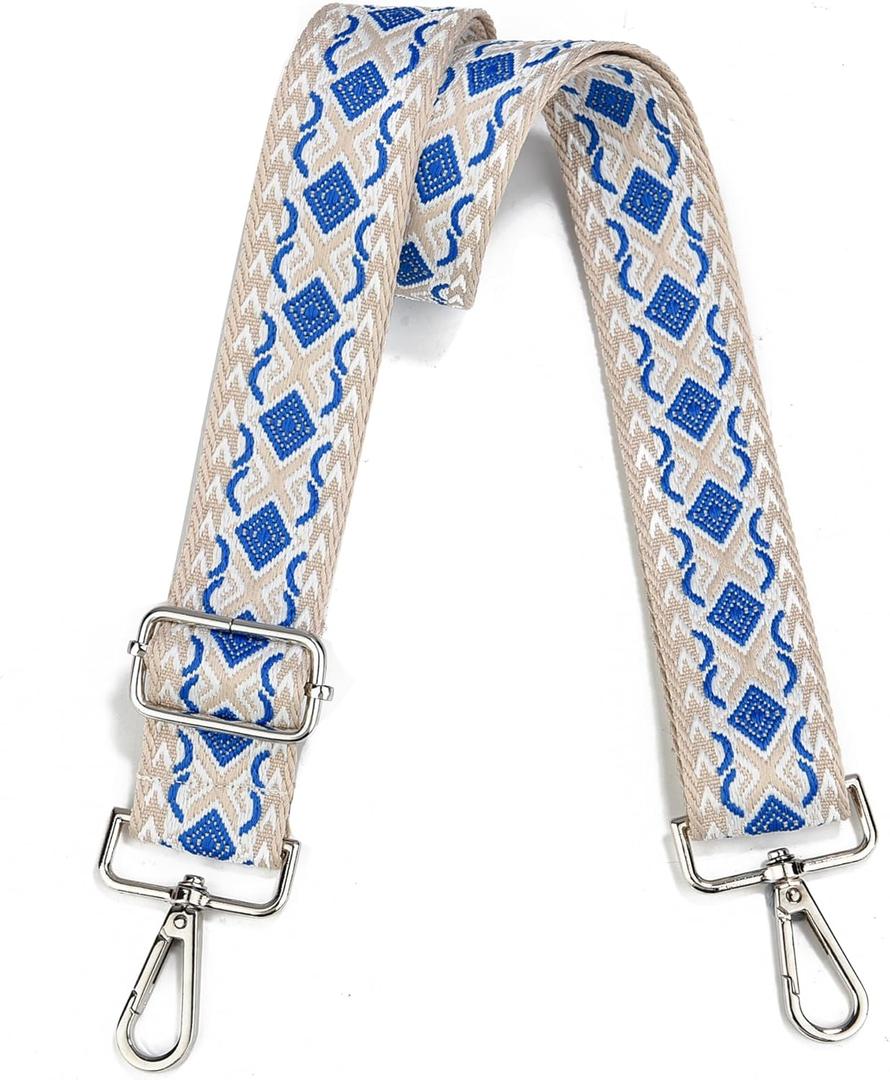 Crossbody Straps for Purses Silver Hardware Purse Strap Wide Shoulder Strap Adjustable Replacement,Retro Jacquard Embroidery for Shoulder Bags, Canvas Tote Handbags