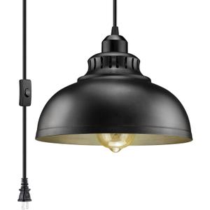 Plug in Pendant Light, 15FT Hanging Lights with Plug in Cord, On/Off Switch, Industrial Pendant Light with Plug in Cord, Metal Hanging Lamps for Living Room, Kitchen (Big black)