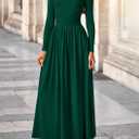 PRETTYGARDEN Women's 2025 Fashion Trendy Fall Long Sleeve Dresses Ruched Flowy Elegant Modest Boho Casual Beach Maxi Dress (Green, XS)