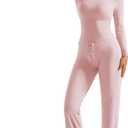 OMKAGI Womens Lounge Set Lace Square Neck Long Sleeve Tops Wide Leg Pants 2 Piece Outfits (Pink, XL)