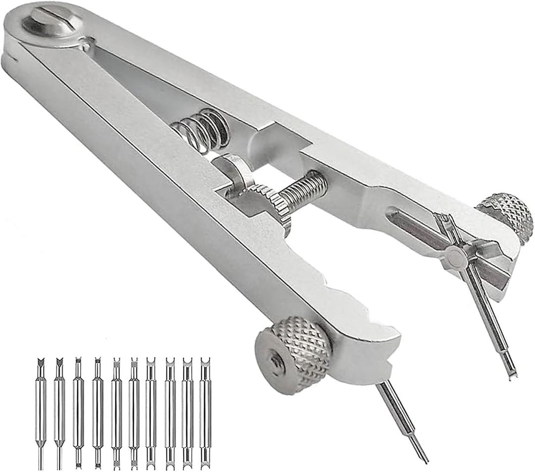 Watch Spring Bar TweezersSpring Bar Plier Tool with Hardened Steel 10 Tips Pins for Watch Band Replacement (Silver)