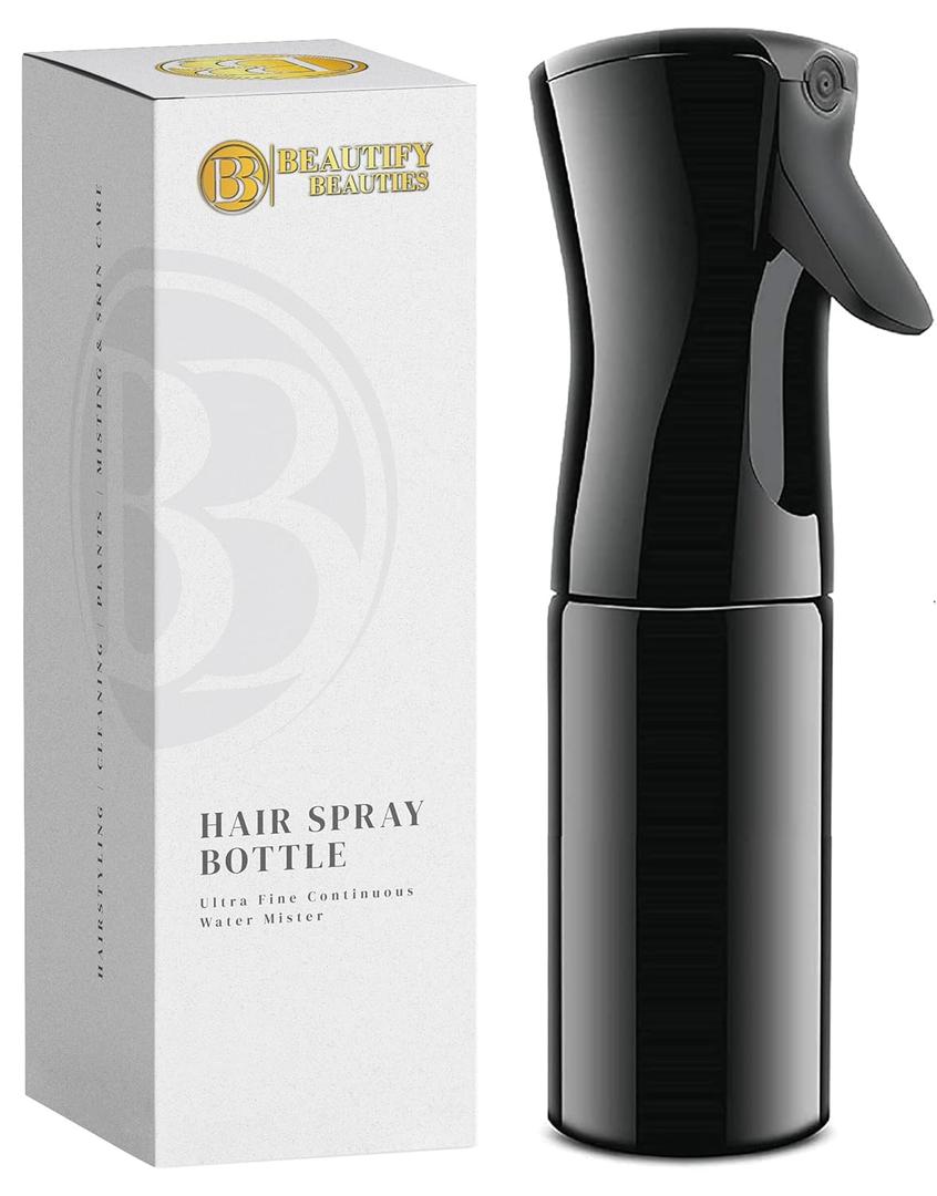 BeautifyBeauties Hair Spray Bottle  Ultra Fine Continuous Water Mister for Hairstyling, Cleaning, Plants, Misting & Skin Care (Black, 6.8 Ounces)