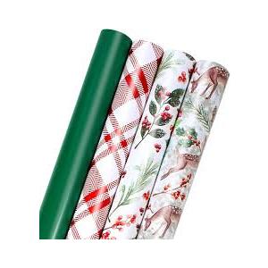 Hexablenzio Christmas Wrapping Paper Bulk Set of 4 Rolls (93 sq. ft. ttl) Santa Claus, Reindeer, Christmas Tree, Snowman Patterns for Holiday Gift Wrap - 17 inches x 16.5 feet Per Roll