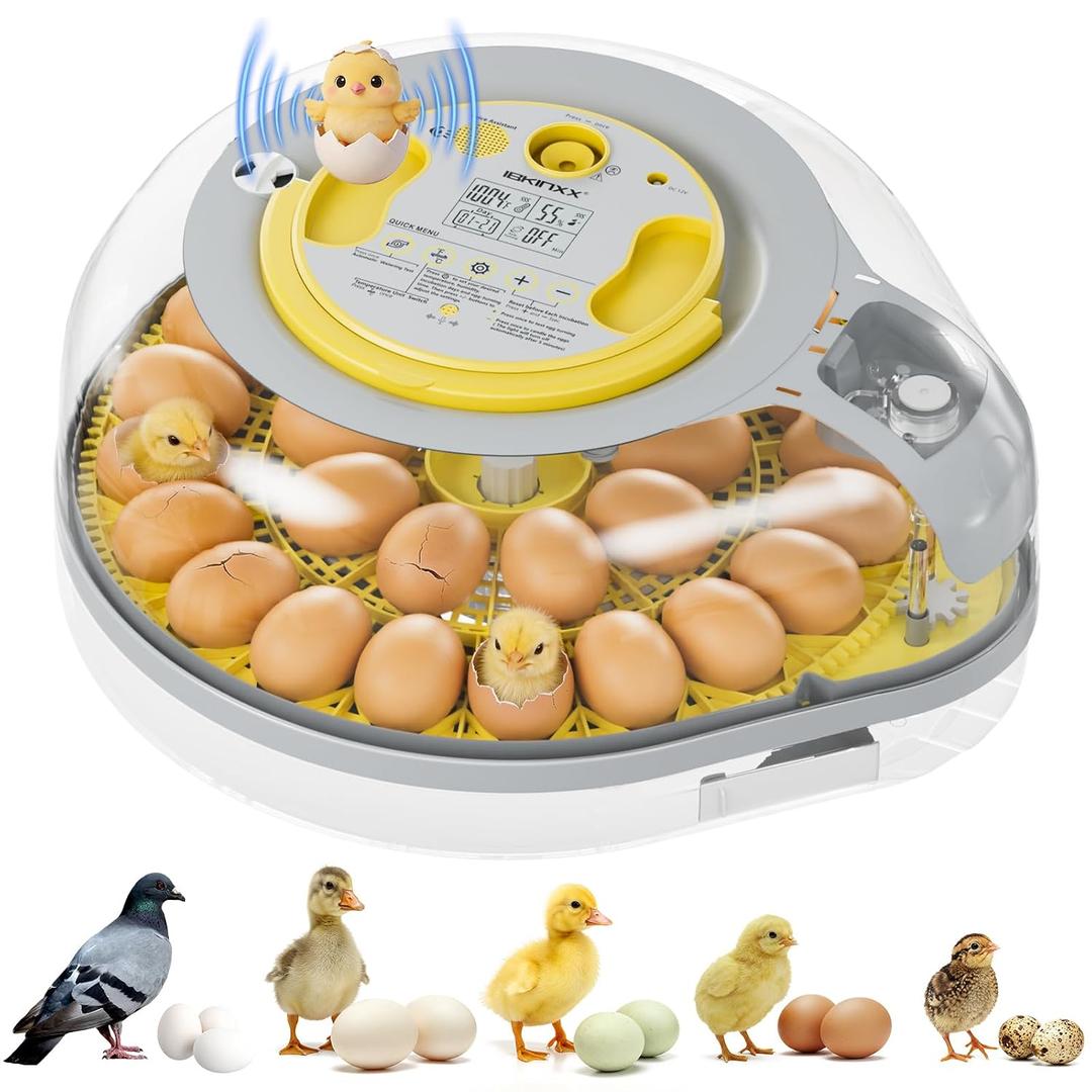 IBKINXX 26 Egg Incubator for Hatching Eggs with Smart Voice Guidance, 360 View with Automatic Temperature & Humidity Control, Auto Egg Turning & Built-in Egg Candler for Chicken, Duck, Goose & Quail
