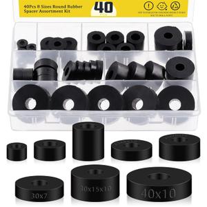 40pcs 8 Sizes Round Rubber Spacer Kit, Multi Purpose Round Neoprene Washers, Anti Vibration Rubber Spaces Bushing for Home Car Accessories, Black