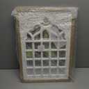 WREVERW Rustic Wood Frame Wall Decor, Distressed White Floral Carved Design, Vintage Windowpane Farmhouse Decor with Acrylic Reflective Surface for Living Room Bedroom Bathroom, 16"x22"