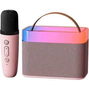 Mini Karaoke Machine for Kids, Portable Karaoke Machine with 1 Wireless Microphone Colorful Lights - Gifts Toys for Girls Boys Ages7, 8, 9, 10, 12+(Pink)