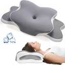 Neck Pain Relief Pillow - Ergonomic Cervical Support with Dual-Height Butterfly Contour Memory Foam & Cooling Ice Silk Cover for Side and Back Sleepers,Grey (24.4*14.96*5.11 inch, Gray)