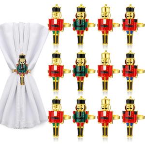 12 Pcs Christmas Nutcracker Napkin Rings, Metal Napkin Holders Christmas Soldier Buckle for Xmas Holiday Table Setting Wedding Vintage Party Decoration(Novel) (Multicolor)