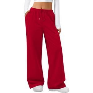 Sweatpants Women Baggy Wide Leg Lounge Casual Pajama Sweat Pants (Small, Red)