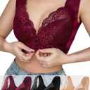 Pack Front Closure Bras for Women Full Coverage Lace Wireless Bralettes, Soft Breathable Support Wirefree Everyday Bras (XL)