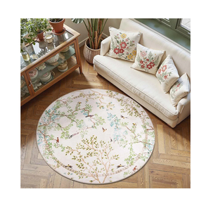 Round Rugs 6ft Ivory Botanical Birds Print Machine Washable 6' Circle Nature Plants Modern Soft Non Slip Kids Throw Area Rugs Ultra Thin Low Pile Carpet for Living Room Bedroom Dining Room