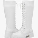 Vepose Women's 953 Lace Platform Combat Knee High Boots with Comfort Chunky Heel, Size 8
