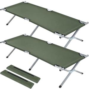 Geetery 2 Pcs Folding Camping Cot Bed with Carry Bag Portable Tent Twin Cot Army Military 529 lbs Outdoor Sleeping Travel Camping(Army Green)
