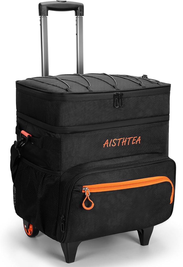 Rolling Cooler with Wheels 5+ Can and Handle, Double Deck & Enhanced Stability Wheeled Cooler,Leakproof Soft Sided Ice Cooler,Insulated Travel CoolerBag for Camping,Grocery,Beach,Outdoor