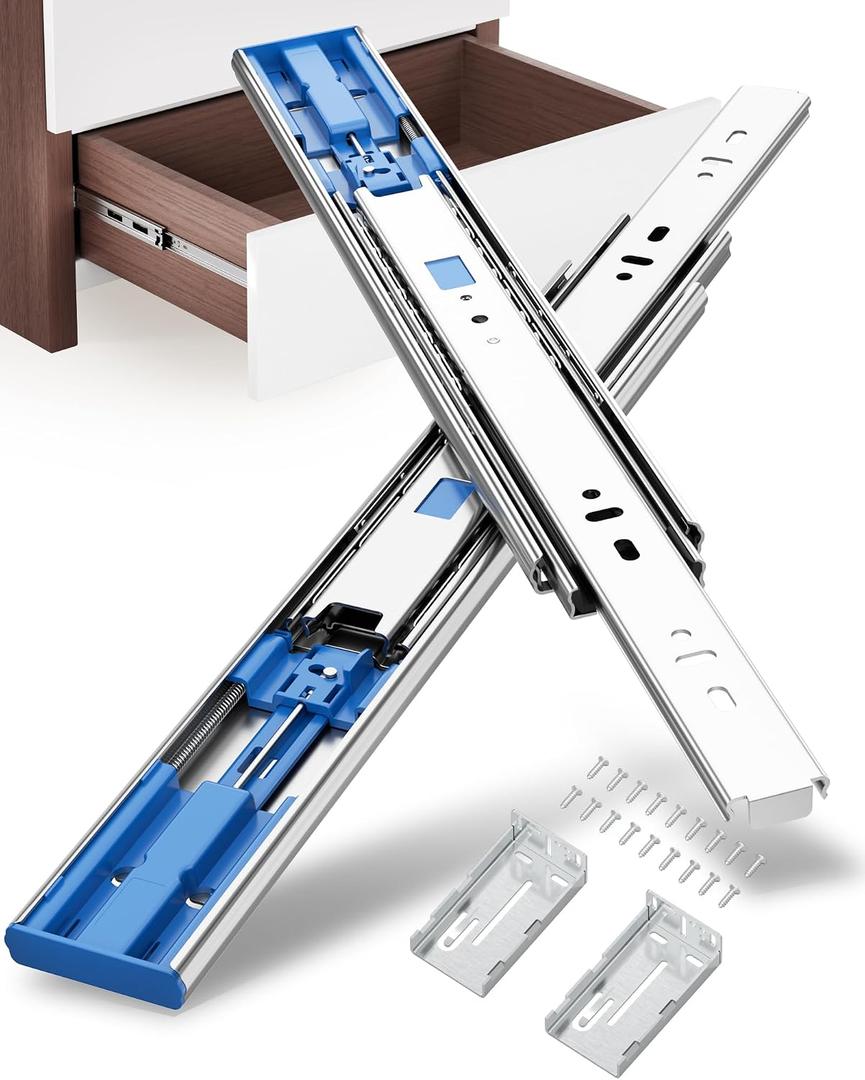 22 Inch Side Mount Soft Close Drawer Slides, 5 Pairs Heavy-Duty Full Extension, Metal Ball Bearing Smooth Quiet Slow Self Closing Dresser Glides Runners with Mounting Brackets, 100LB Capacity