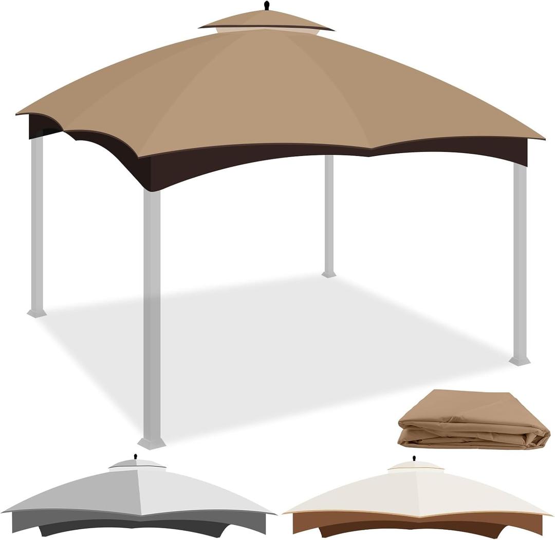 10x12 Replacement Canopy for Allen Roth Gazebo, Double-Tier Roof Cover with Air Vent, Heavy Duty Waterproof Gazebo Cover for Patio Garden Yard (Khaki)