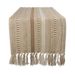 DII Farmhouse Braided Stripe Table Runner Collection, 15x72 (15x77, Fringe Included), Stone