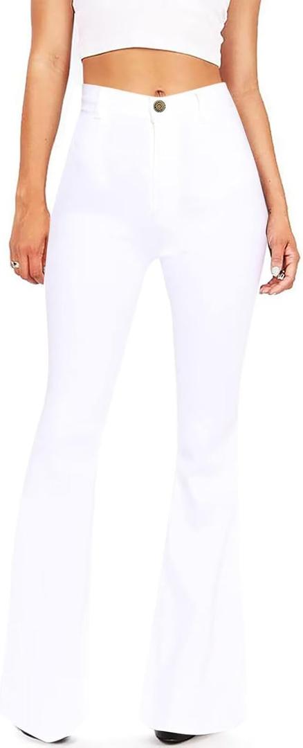 KDF Flare Jeans for Women Women's Bootcut Bell Bottom Jeans High Waisted Stretch Slimming Bell Bottoms Pants (White) 12