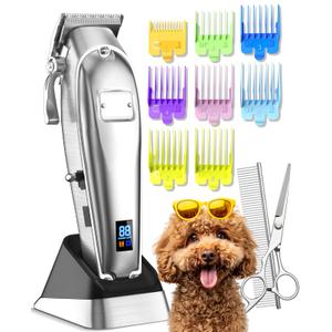 Oneisall Dog Clippers for Grooming Thick Hair, Low Noise Cordless Dog Shavers, 2-Speed Pet Hair Trimmer Grooming Kit for Home Groomer
