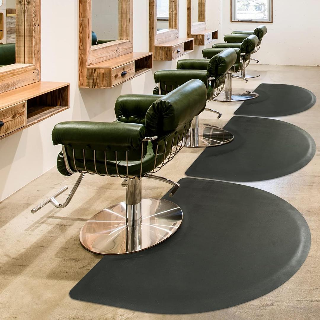 Salon Mat for for Hairstylist 3'x5' Barber Shop Anti-Fatigue Salon Standing Chair Mat - Black Semi Circle 1/2" Thick Comfort Salon Mat, Hair Cutting Hairdressing Equipment (3x5x1/2")