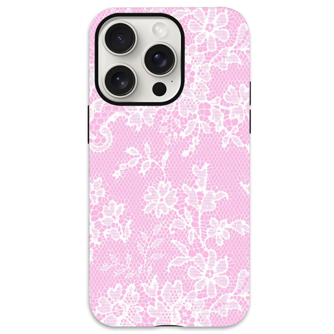 SobLn for iPhone 16 Pro Max Case, Cute Vintage Lace Flower Pattern Phone Case for Women Girls, Aesthetic Elegant Hybrid 2-Layer Hard Shell Protective Cover, Black & White Floral Lace